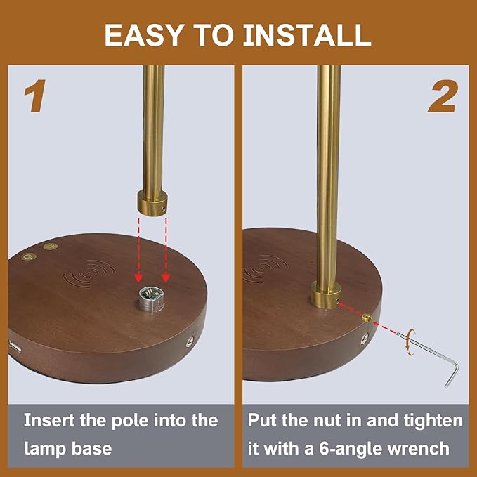 LED Wood Grain Desk Lamp with Wireless Charger, Desk Lamps for Home Office with USB Charging Port, Touch Control Desk Light Adjustable, Eye-Caring Office Lamp with Night Light