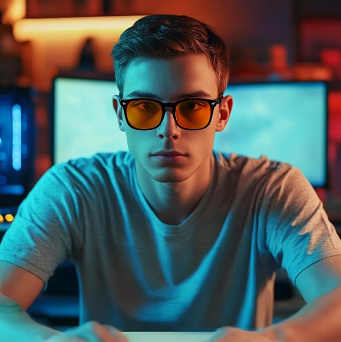 FEISEDY Orange Blue Light Blocking Glasses for Woman Men Amber Lenses Computer Gaming Glasses for Better Sleep