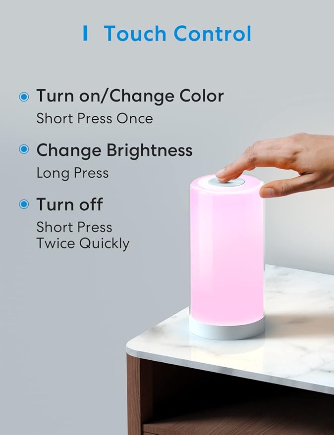 meross Smart Table Lamp, Bedside Lamp, Compatible with Apple HomeKit, Siri, Amazon Alexa and SmartThings, Tunable White and Multi-Color, Touch Control, Voice and App Control