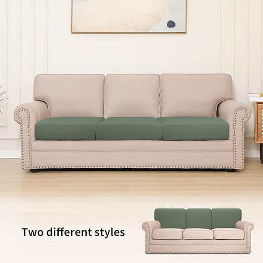 Easy-Going Stretch Individual Chair Couch Cushion Cover Sofa Cushion Furniture Protector Sofa slipcover Soft Flexibility with Elastic Bottom (3-Piece Sofa Cushion Cover, Greyish Green)