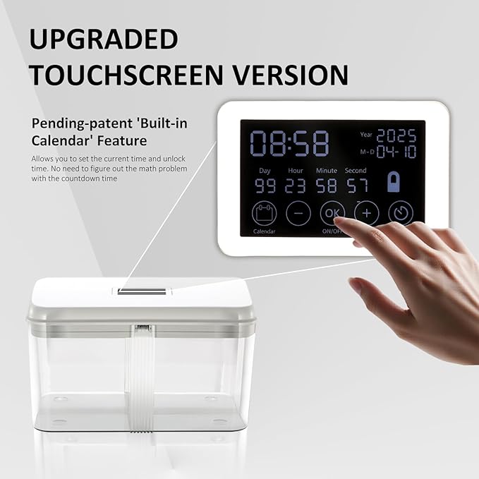 Timed Lock Box, Phone Lock Box with 'Built-in Calendar' Feature, XL Time-Locking Container 13’’x 8.5’’x 7.5’’, Fridges Free Timed Lock Safe for Cell Phones, Snacks and Other Tempting Items