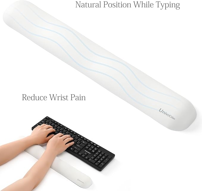 UnivoColors Design-Wave Keyboard Wrist Rest, Artificial Sheepskin+Memory Foam+Ergonomic+Anti-Slip Gel, Resilience Support During Work and Gaming,Keyboard Accessory,White
