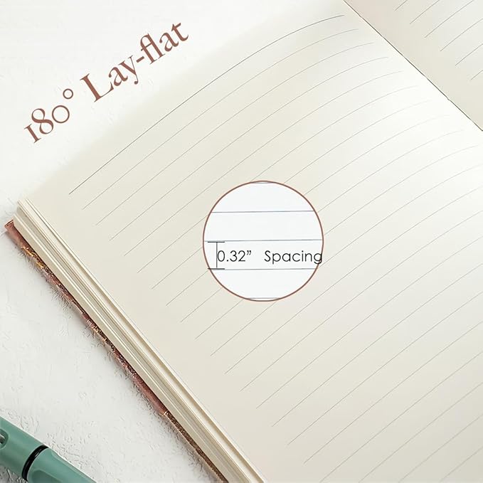 Flower Notebook, Hardcover, Lay Flat, A5, 6x8, Wide Ruled Pages, Writing Journal for Women, Pretty Notebook, Recipe Journal, Garden Journal, Gratitude Journal, Lily Gifts, Green