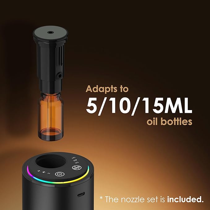 Waterless Essential Oil Diffuser, Diffuser,Portable Aromatherapy Diffuser,Light Show,3 Countdown Timers & 3 Mist Levels for Home, Room, Car, Office (Black)