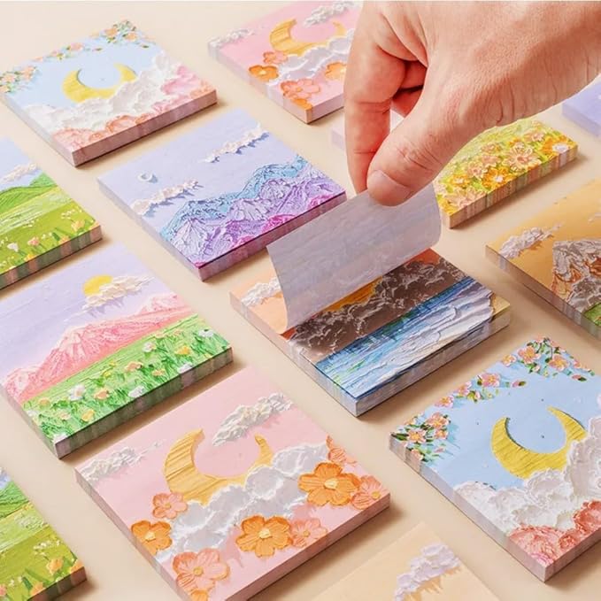 8 Pads Cute Reusable Funny Scenic Sticky Notes Set- 640 Sheets