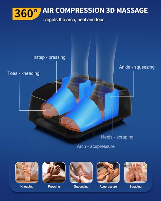 MOUNTRAX Foot Massager Machine with Heat, Foot Massager for Plantar Fasciitis, Neuropathy Pain, Shiatsu Foot Massager with Remote, Fits Feet Up to Men Size 12 (Black)