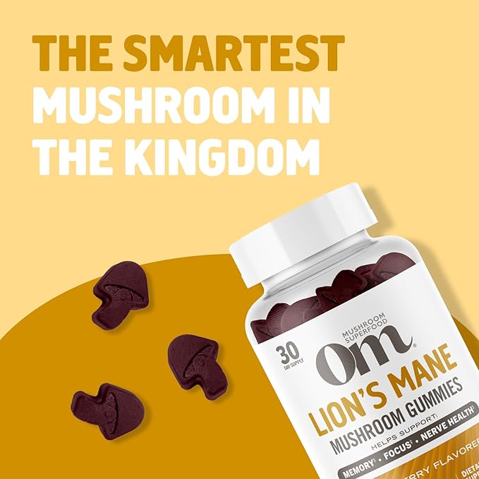 OM Mushroom Superfood Lion's Mane Gummies, 60 Count, 30 Servings, USA Grown Organic Mushrooms, Organic Nootropic Gummies for Memory, Focus and Mood