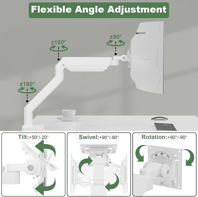 White Monitor Arm for 17”-57” Screens up to 55lbs, Premium Aluminum Ultrawide Monitor Mount for Samsung 49” Odyssey G9 and LG, VESA 75/100mm