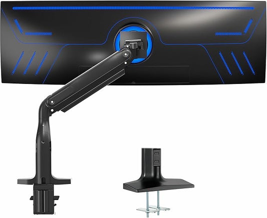 VIVO Aluminum Ultrawide Monitor Stand, Classic, Fits up to 49 inch Computer Screens, Single Articulating Pneumatic Arm, C-Clamp and Grommet Desk Mount, Max VESA 200x100, Black, STAND-V100H