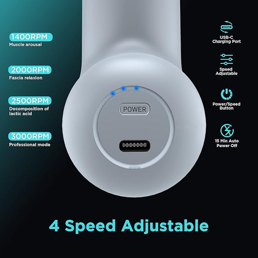 Mini Massage Gun, SK6 Fascial Gun Portable Deep Tissue Percussion Muscle Back Head Massager for Pain Relief with 4 Massage Heads 4 Speed High-Intensity Vibration Rechargeable (Gray)