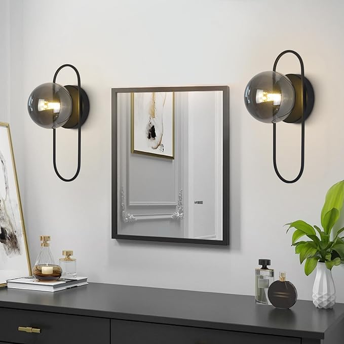 Smoked Glass Wall Sconces Black Bathroom Vanity Light Fixture Vintage Flush Mount Wall Sconce Lighting Mid Century Modern Hallway Sconce Farmhouse Globe Wall Light