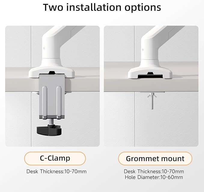 suptek Single Monitor Mount for 13-32 inch, Adjustable Gas Spring Monitor Arm Desk Mount Stand, 4.4-19.8lbs Screen, with VESA Mount 75x75/100x100mm,White(MD01AW)