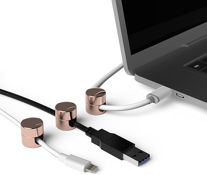 Cable Anchors for Desk Organization | Premium Aluminum Cord Organizers | Charger + Cable Management Clips for Home & Office | Stylish, Sturdy, & Functional | (3 Pack) (Copper)