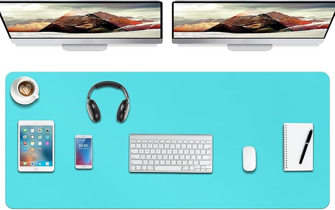 Boutilon Leather Desk Pad Protector,Non-Slip Mouse Pad,Laptop Desk Pad,Office Mouse Mat,Waterproof Leather Desk Blotter,Desk Writing Pad for Office and Home (XXXL-Bright Blue,47"x 24")