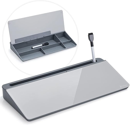 Varhomax Glass Desk Whiteboard with Storage, Desktop Organizer to-do List Memo Notepad Dry Erase White Board for Home Office and School Supplies (GrayBoard)