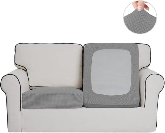 Easy-Going Stretch Individual Loveseat Couch Cushion Cover Sofa Cushion Furniture Protector Sofa slipcover Soft Flexibility with Elastic Bottom (2-Piece Loveseat Cushion Cover, Light Gray)