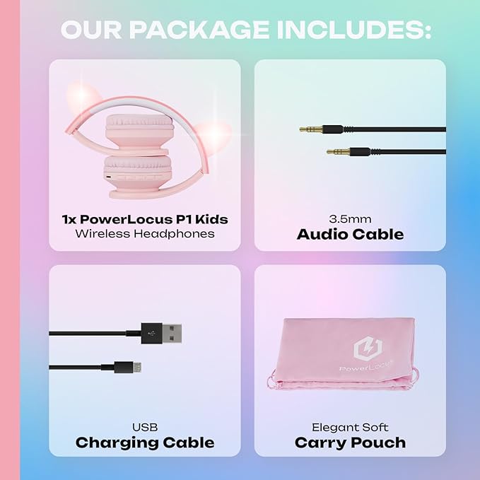 PowerLocus Bluetooth Headphones for Kids, Wireless Foldable Headphones Over Ear, Headphone with Microphone, 85DB Volume Limit, Wireless and Wired Headset with Micro SD, FM for Cellphones, Tablets, PC