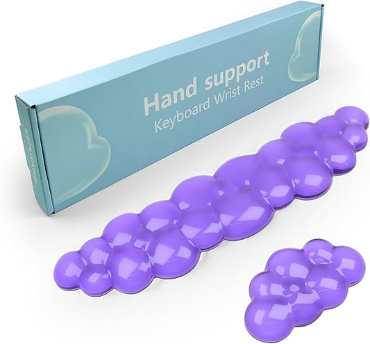 Gel Cloud Keyboard and Mouse Wrist Rest, Cute Wrist Support and Arm Support Keyboard Rest for Keyboard and Mouse Typing Pain Relief，Suitable for Office/Computer/Laptop/Gaming (Transparent Purple Set)