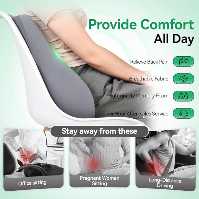 Lumbar Support Pillow, Memory Foam Cushion, Improve Posture and Relieve Low Back Pain, Lumbar Support for car Seats, Gaming Chairs, Office Chairs, wheelchairs
