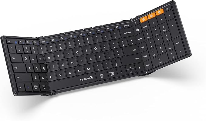 ProtoArc Foldable Bluetooth Keyboard, XK01 Folding Wireless Portable Keyboard with Numeric Keypad, Full-Size Travel Keyboards for iPad Tablet Smartphone Laptop PC Windows iOS Android, Black