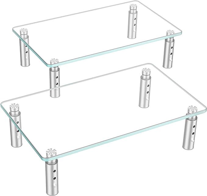 Hemudu 2 Pack Monitor Stand - 3 Adjustable Height Riser, Computer Stand, Desktop Organizer for PC, Laptop - Clear