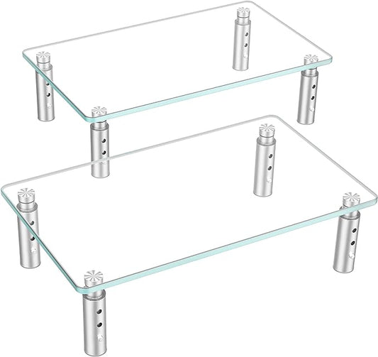 Hemudu 2 Pack Monitor Stand - 3 Adjustable Height Riser, Computer Stand, Desktop Organizer for PC, Laptop - Clear