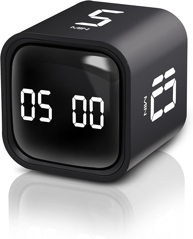 VEWINGL Cube Productivity Timer, 5/10/30/60 Min Presets + Custom Countdown, Silent/Vibrate/Sound Alarm, Pause & Resume, Desk Timer for Work, Study, Tasks, Kitchen