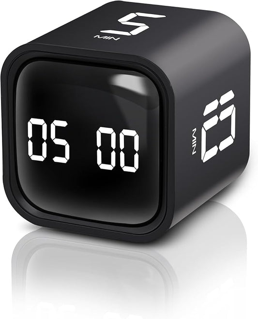 VEWINGL Cube Productivity Timer, 5/10/30/60 Min Presets + Custom Countdown, Silent/Vibrate/Sound Alarm, Pause & Resume, Desk Timer for Work, Study, Tasks, Kitchen