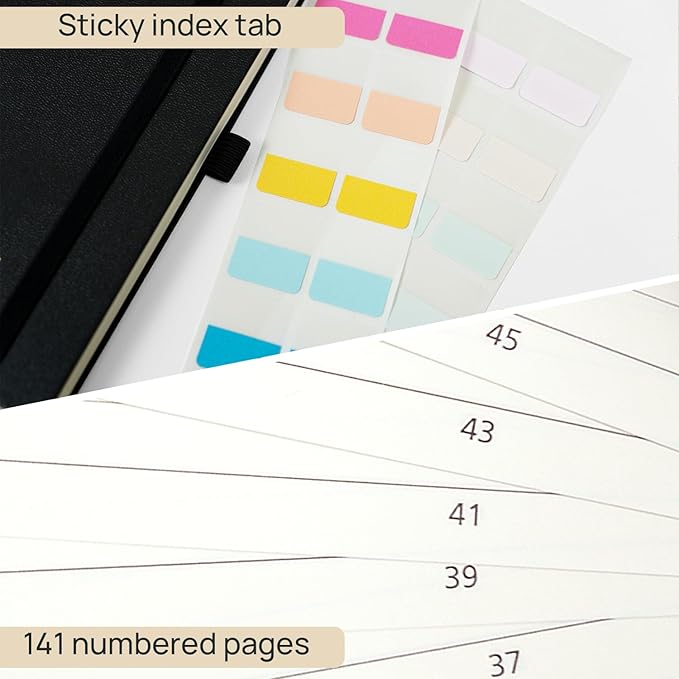 POPRUN Lined Spiral Journal Notebook, [A5-5.75'' x 8.25''] - 120 GSM Thick Paper, 141 Numbered Pages, College Ruled Notebook for Men & Women with Pocket, Index Tabs, 8 Perforated Sheets, Black