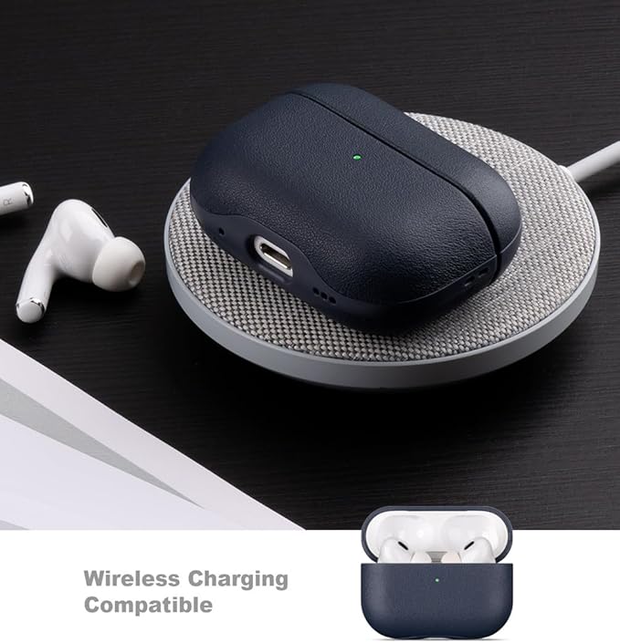 LOPIE Leather Case for AirPods Pro 2nd Generation - Handmade AirPods Pro 2 Case Cover with Lanyard - Made of Full Grain Leather - Drop Protection Hard Shell Cover - Wireless Charging Compatible - Blue