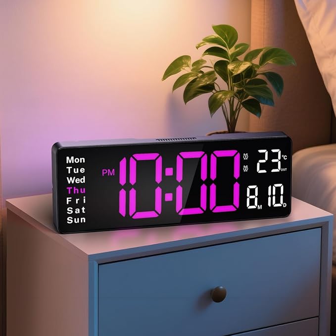 16" Large Digital Clock, Digital Wall Clocks with Remote Control, Led Wall Clock with Date, Week, Alarm, Temperature, Night Light for Living Room, Bedroom, Gym, Classroom, Office(Rose Red)