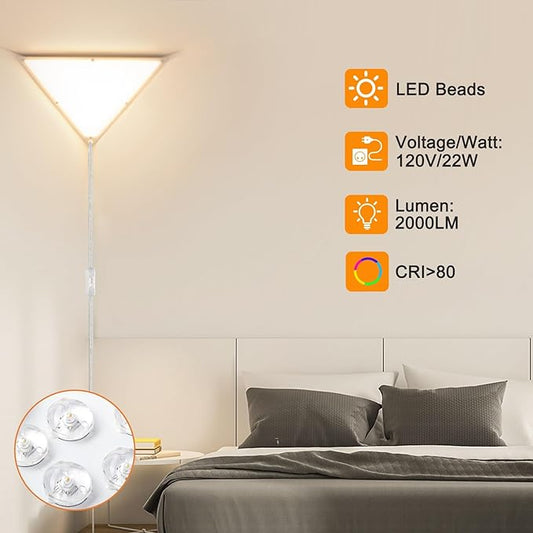 Upgraded Corner Light, 22W 2000LM LED Corner Lights for Living Room, 3000K/4000K/6000K Plug in Ceiling Lights with Switch, Lamp for Bedroom, Triangle Shape