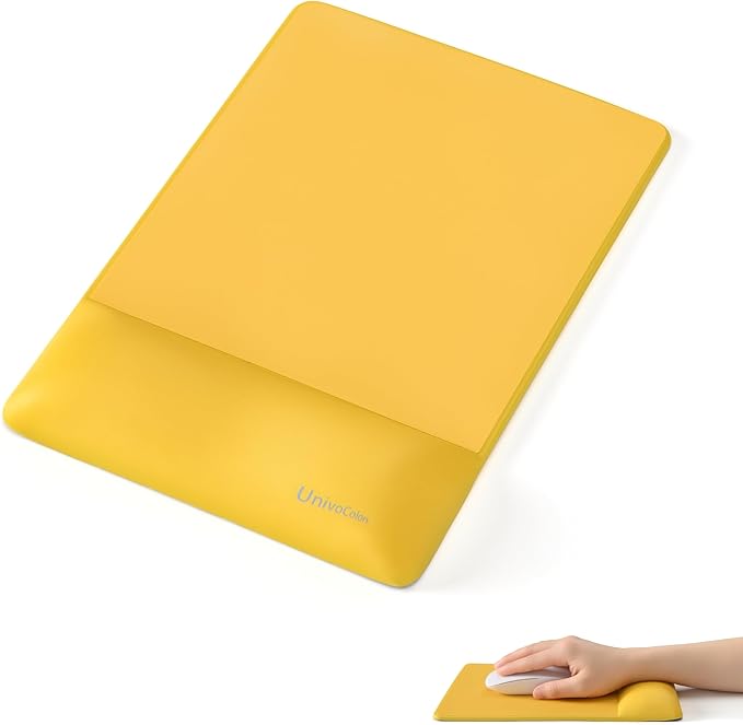 univo colors Design-Wave Wrist Rest Mouce Pad,PE Mouse Sliding Panel+Artificial Sheepskin+Memory Foam+Ergonomic+Anti-Slip Gel,Resilience Support During Work and Gaming,Mouce Accessory,Yellow
