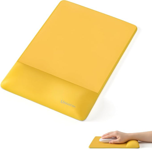 univo colors Design-Wave Wrist Rest Mouce Pad,PE Mouse Sliding Panel+Artificial Sheepskin+Memory Foam+Ergonomic+Anti-Slip Gel,Resilience Support During Work and Gaming,Mouce Accessory,Yellow