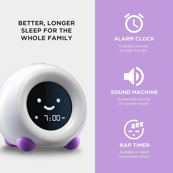 LittleHippo Mella: Kids Alarm Clock, Ready to Rise Children's Sleep Trainer, Night Light, Sound Machine and OK to Wake for Toddlers and Kids - Bright Purple (Updated 2025)