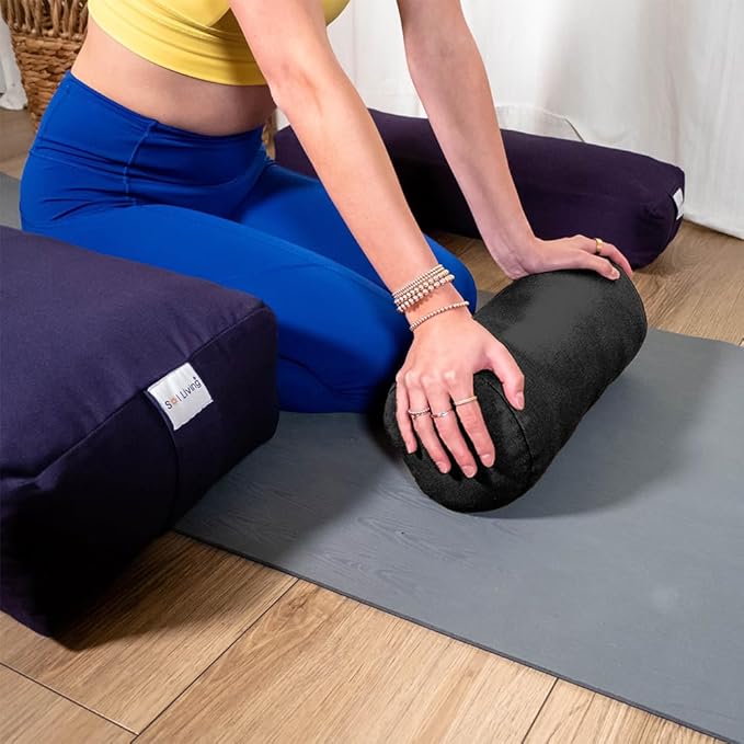 Sol Living Yoga Bolster Pillow for Restorative Meditation - 100% Cotton Cylindrical Cushion with Washable Cover for Balance Support in Asana Poses