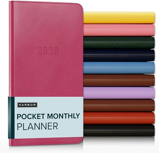 Harbor Pocket Monthly Planner 2025-2026, Calendar Planner and Notebook, Durable Faux Leather, 18 Months, 96 Pages, Softcover & Lightweight - Cambridge Orchid Flower - 6 x 3.25 "