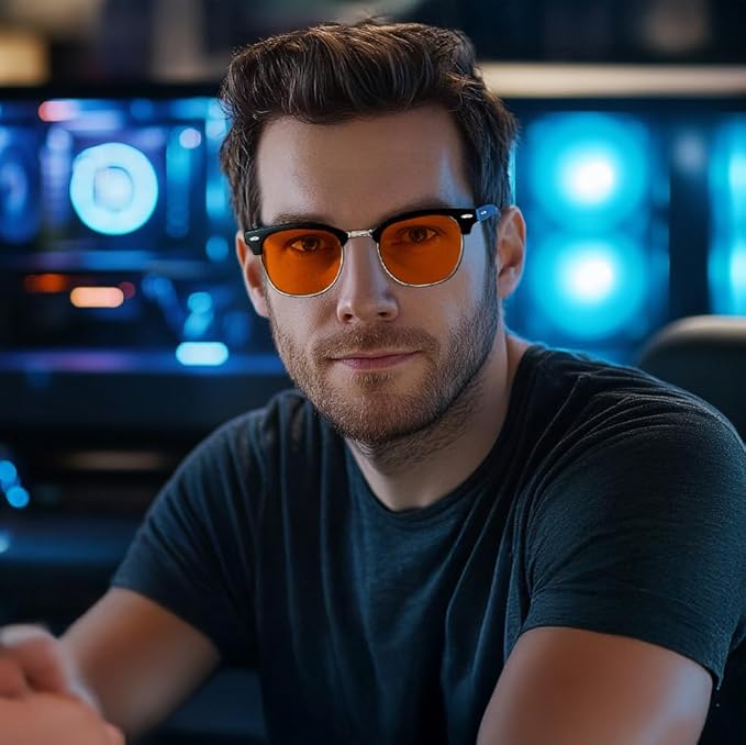 FEISEDY Orange Blue Light Blocking Glasses for Woman Men Amber Lenses Computer Gaming Glasses for Better Sleep