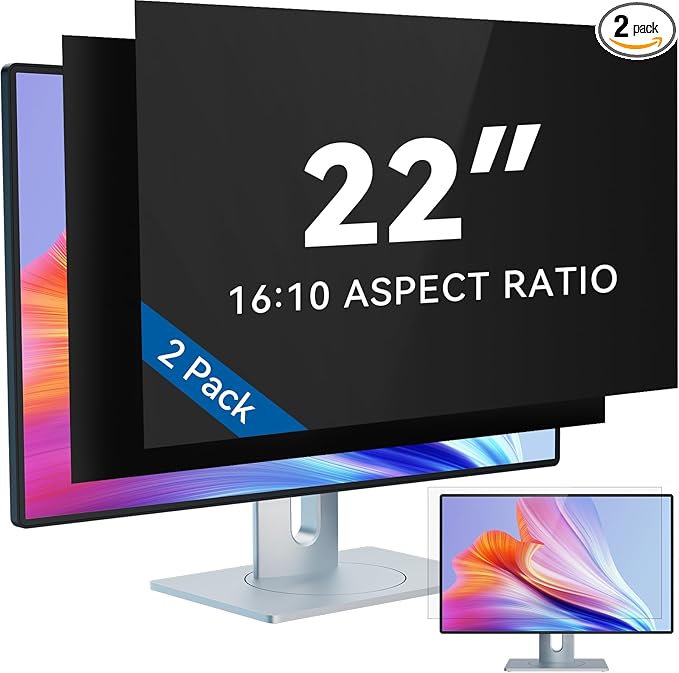 IPROKKO [2-Pack] 22 Inch Computer Privacy Screen Filter for 16:10 Widescreen Monitor, Removable 22in Anti Blue Light Glare Privacy Shield, Anti Spy Security Protector for Hp Dell Asus Acer Samsung