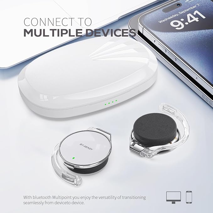 Open Ear Headphones Wireless 52hrs Bluetooth 5.4 Over Ear Hooks Headphones Earbuds with Microphone Ear Clip Earbuds Simultaneously Connect 2 Devices Clip on Earphones