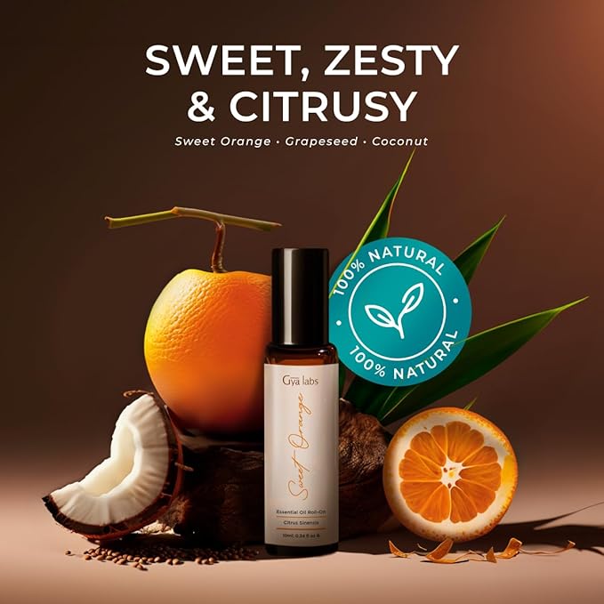 Gya Labs Sweet Orange Essential Oil Roll On For Instant Revitalization & Joyful Well-Being - 100% Pure Natural Uplifting Citrus Leak-Proof Travel Size Roller, Pre-Diluted With Carrier Oil - 0.34 fl oz