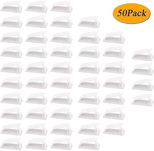 SOULWIT® 50 x Self-Adhesive Cable Management Clips for USB Cable TV, Charger, Audio, Wire Clamp for Table, Car, Office, Home