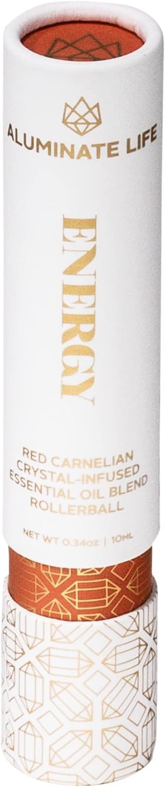 Essential Oil Rollerballs, .34 OZ, Energy - Red Carnelian Crystal Infused - Scents of Lemon, Grapefruit, & Bergamot - Aromatherapy Roll On Oils, Skin Care, Massage