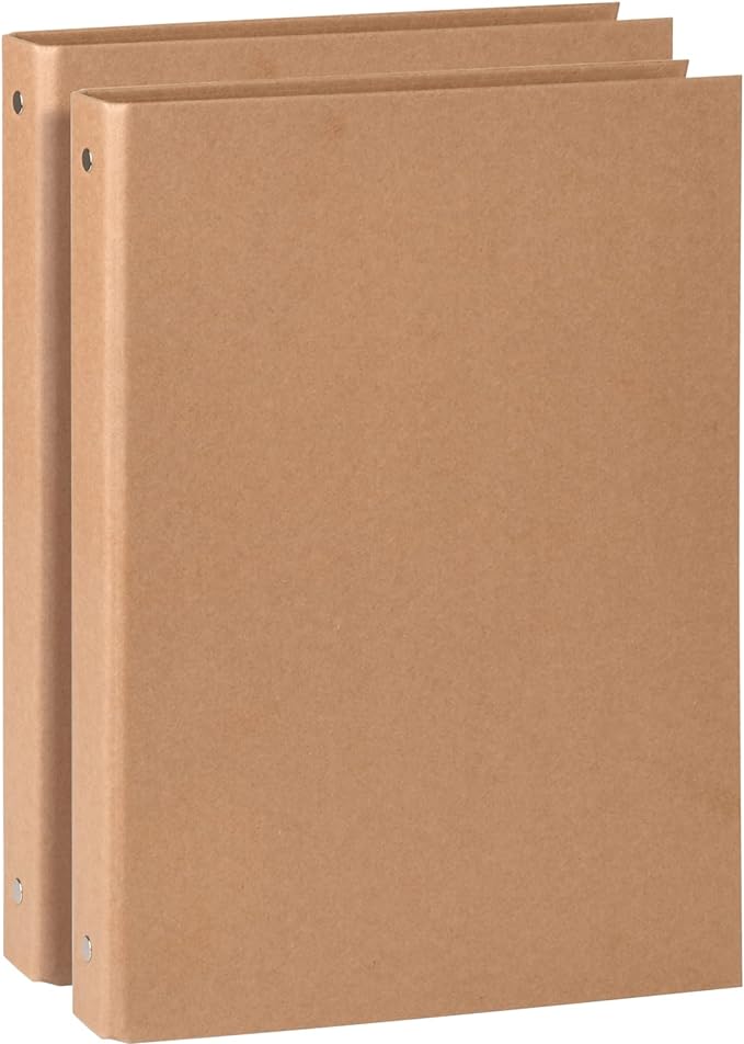 Natural Recycled Kraft Binder 3-Holds Round Ring Binder 2 Pack, Durable Binding Hard Cover Protector for Journal, Notebook, Inserted Sheets & Refill Paper, Holds 200 Sheets Capacity (A4 Size)