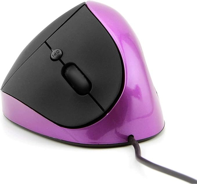 CHUYI Wired Vertical Ergonomic Mouse for Right Hand, 6 Buttons Portable Optical Office Corded Travel Mice for PC Computer Laptop (Purple)