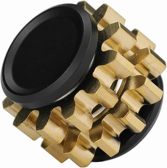 FREELOVE Gear Metal Fidget Spinner Toys for Adults, Small Mini Tiny Pockget Figette, Bike Chain, Copper Brass Hands Gyro, Quiet Silent Cool Cube for Anxiety Men (2 Gears Stacked, Black-Brass)