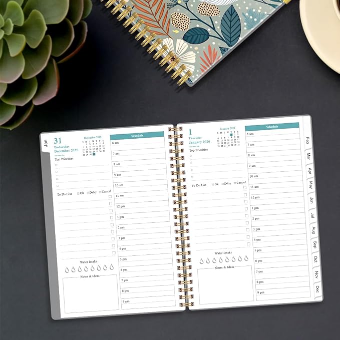 2026 Daily & Monthly Planner - One Page Per Day, Daily Planner 2026 from January 2026 to December 2026, Planner 2026 with 12 Monthly Tabs, 6.4" x 8.5", Flower-A