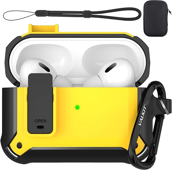 Valkit Armor Series Full-Body Shockproof Protective Case Cover for AirPods Pro 2nd/1st Generation Charging Case with Carabiner Keychain, LED Indicator, and Accessory Pouch