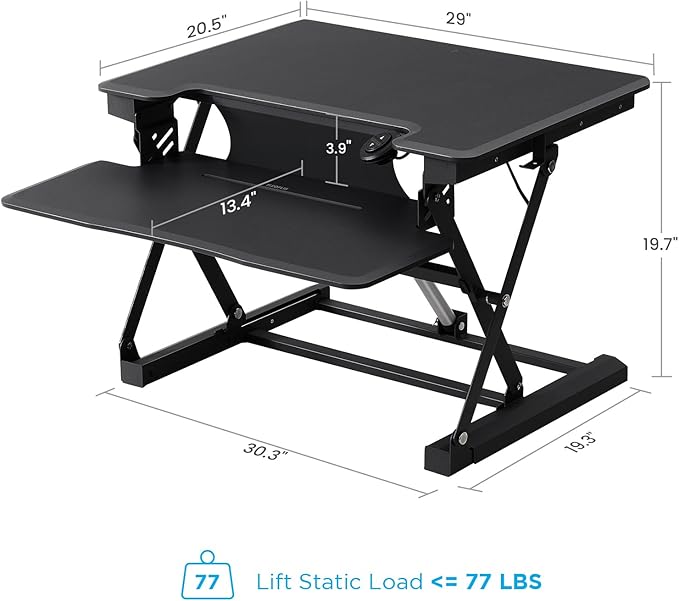 29" Electric Standing Desk Converter, Dyropcurv Series Height Adjustable Computer Desk Ergonomic Home Office Desk for Adults, Sit to Stand Desk with Quiet Motor, Dark Gray