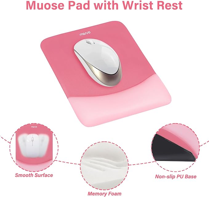 MOSISO Wrist Rest Support for Mouse Pad&Keyboard Set, Rectangular Ergonomic Mousepad Non-Slip Base Home/Office Pain Relief&Easy Typing Pad with Neoprene Cloth&Raised Curved Memory Foam, Melon Pink